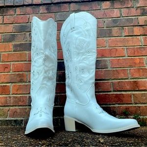 Tall, White Cowboy Boots with Sparkle